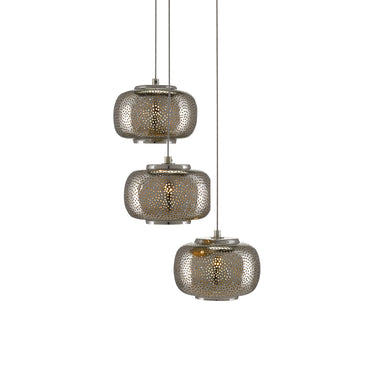Currey & Company 9000-0689 Pepper 3-Light Multi-Drop Pendant in Painted Silver/Nickel 1