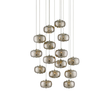 Currey & Company 9000-0691 Pepper Round 15-Light Multi-Drop Pendant in Painted Silver/Nickel 1