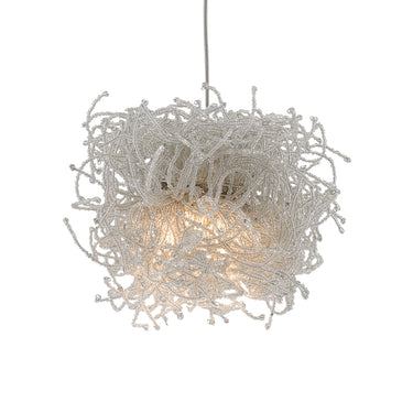 Currey & Company 9000-0696 Birds Nest 3-Light Multi-Drop Pendant in Painted Silver/Clear 2