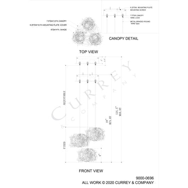 Currey & Company 9000-0696 Birds Nest 3-Light Multi-Drop Pendant in Painted Silver/Clear 5