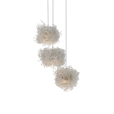 Currey & Company 9000-0696 Birds Nest 3-Light Multi-Drop Pendant in Painted Silver/Clear 1