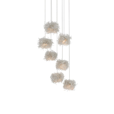 Currey & Company 9000-0697 Birds Nest 7-Light Multi-Drop Pendant in Painted Silver/Clear 1