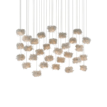 Currey & Company 9000-0700 Birds Nest 30-Light Multi-Drop Pendant in Painted Silver/Clear 1