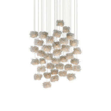 Currey & Company 9000-0701 Birds Nest 36-Light Multi-Drop Pendant in Painted Silver/Clear 1