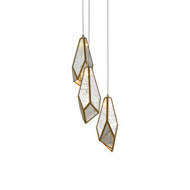 Currey & Company 9000-0703 Glace 3-Light Multi-Drop Pendant in Painted Silver/Antique Brass 1