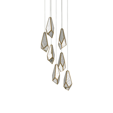 Currey & Company 9000-0704 Glace 7-Light Multi-Drop Pendant in Painted Silver/Antique Brass 5