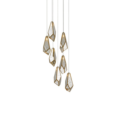 Currey & Company 9000-0704 Glace 7-Light Multi-Drop Pendant in Painted Silver/Antique Brass 1