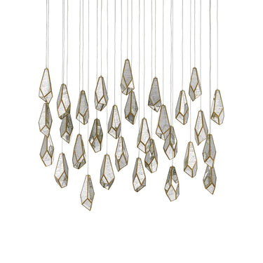 Currey & Company 9000-0707 Glace 30-Light Multi-Drop Pendant in Painted Silver/Antique Brass 5