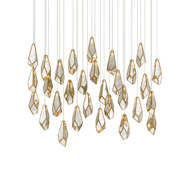 Currey & Company 9000-0707 Glace 30-Light Multi-Drop Pendant in Painted Silver/Antique Brass 1