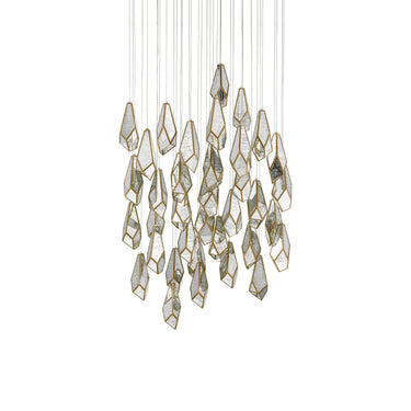 Currey & Company 9000-0708 Glace 36-Light Multi-Drop Pendant in Painted Silver/Antique Brass 5