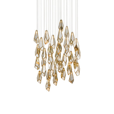 Currey & Company 9000-0708 Glace 36-Light Multi-Drop Pendant in Painted Silver/Antique Brass 1