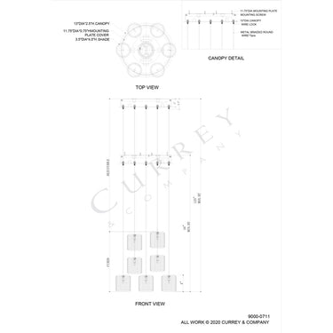 Currey & Company 9000-0711 Dove 7-Light Multi-Drop Pendant in Painted Silver/White 5