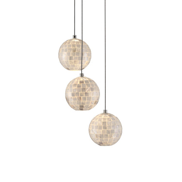 Currey & Company 9000-0717 Finhorn 3-Light Multi-Drop Pendant in Painted Silver/Pearl 1