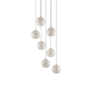 Currey & Company 9000-0718 Finhorn 7-Light Multi-Drop Pendant in Painted Silver/Pearl 3