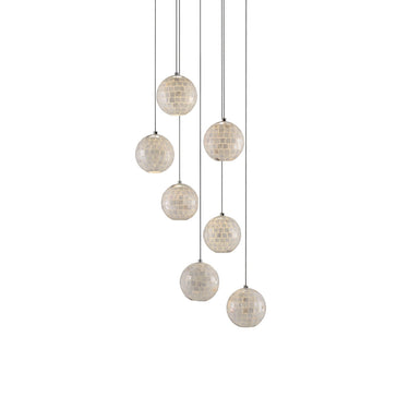Currey & Company 9000-0718 Finhorn 7-Light Multi-Drop Pendant in Painted Silver/Pearl 1