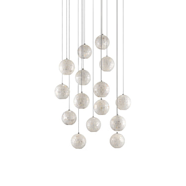 Currey & Company 9000-0719 Finhorn Round 15-Light Multi-Drop Pendant in Painted Silver/Pearl 3