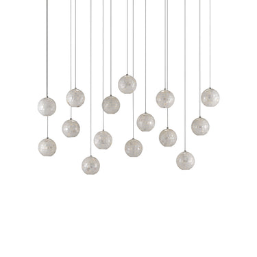 Currey & Company 9000-0720 Finhorn Rectangular 15-Light Multi-Drop Pendant in Painted Silver/Pearl 3