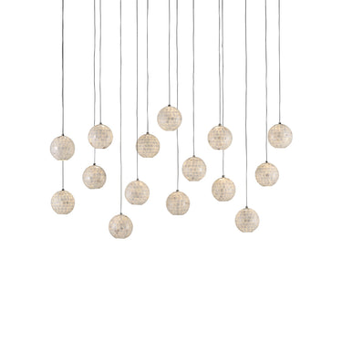 Currey & Company 9000-0720 Finhorn Rectangular 15-Light Multi-Drop Pendant in Painted Silver/Pearl 1