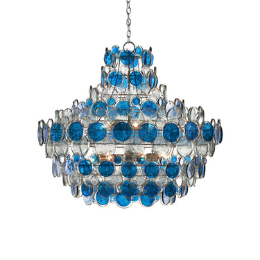 Currey & Company 9000-0723 Galahad 12 Light Chandelier in Contemporary Silver Leaf/Painted Silver/Blue 1