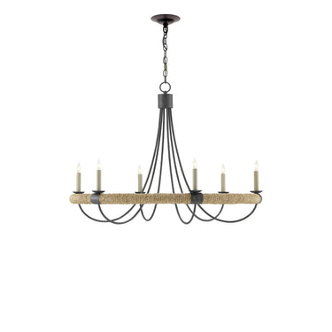 Currey & Company 9000-0754 Shipwright 6 Light Chandelier in French Black/Smokewood/Natural Abaca Rope 4