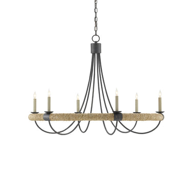 Currey & Company 9000-0754 Shipwright 6 Light Chandelier in French Black/Smokewood/Natural Abaca Rope 1
