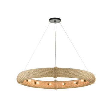 Currey & Company 9000-08 Portmeirion 8 Light Chandelier in Satin Black/Abaca Rope 11