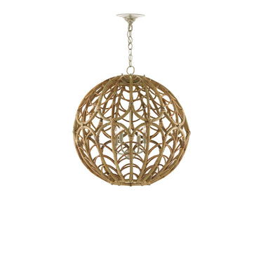 Currey & Company 9000-0802 Cape Verde Orb 4 Light Chandelier in Silver Leaf/Smokewood/Natural 4