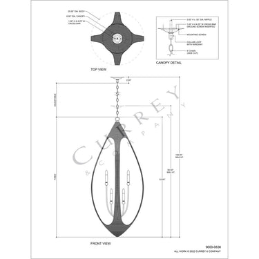 Currey & Company 9000-0836 Menorca Large 8 Light Chandelier in Contemporary Silver Leaf/Smokewood/Natural Rope 8