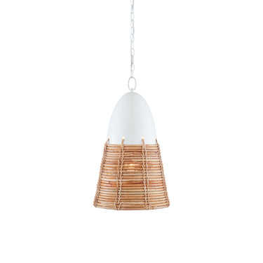 Currey & Company 9000-0840 Arundo Pendant in Gesso White Paint/Natural Rattan 1