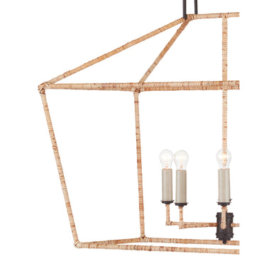 Currey & Company 9000-0874 Denison Rattan Rectangular 6 Light Lantern in Mole Black/Natural Rattan 2
