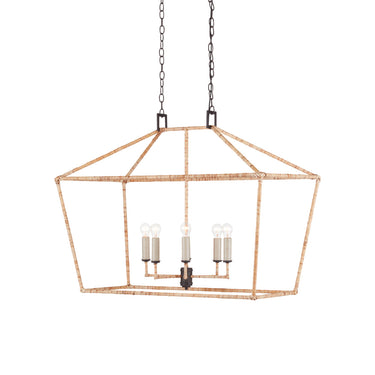 Currey & Company 9000-0874 Denison Rattan Rectangular 6 Light Lantern in Mole Black/Natural Rattan 4