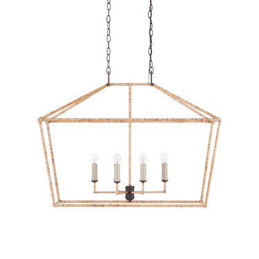 Currey & Company 9000-0874 Denison Rattan Rectangular 6 Light Lantern in Mole Black/Natural Rattan 5