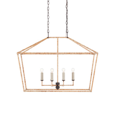 Currey & Company 9000-0874 Denison Rattan Rectangular 6 Light Lantern in Mole Black/Natural Rattan 1