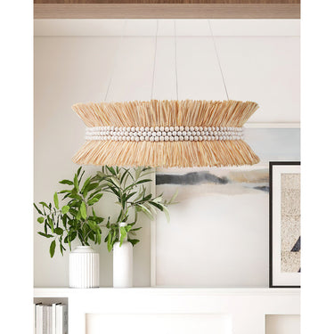 Currey & Company 9000-0875 Seychelles 6 Light Chandelier in Sugar White/Natural Raffia 5