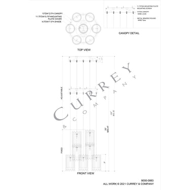 Currey & Company 9000-0883 Escenia 7-Light Multi-Drop Pendant in Natural/Painted Silver 7