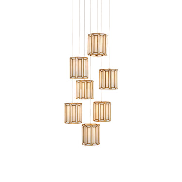 Currey & Company 9000-0890 Daze 7-Light Multi-Drop Pendant in Antique Brass/White/Painted Silver 1