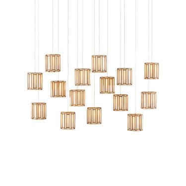 Currey & Company 9000-0892 Daze Rectangular 15-Light Multi-Drop Pendant in Antique Brass/White/Painted Silver 1