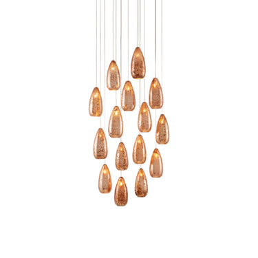 Currey & Company 9000-0905 Rame Round 15-Light Multi-Drop Pendant in Copper/Silver/Painted Silver 1