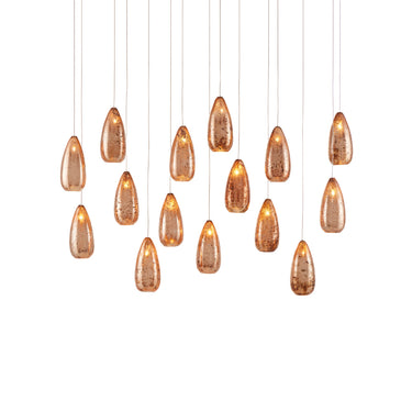 Currey & Company 9000-0906 Rame Rectangular 15-Light Multi-Drop Pendant in Copper/Silver/Painted Silver 1