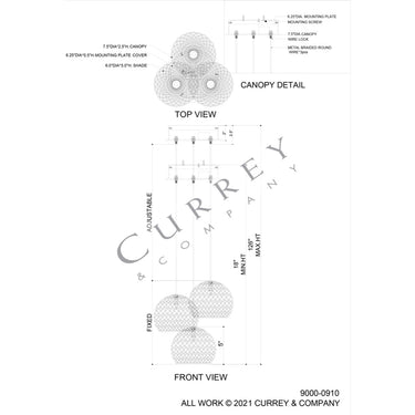 Currey & Company 9000-0910 Piero 3-Light Multi-Drop Pendant in White/Painted Silver 5