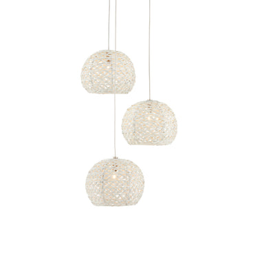 Currey & Company 9000-0910 Piero 3-Light Multi-Drop Pendant in White/Painted Silver 1