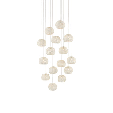Currey & Company 9000-0912 Piero Round 15-Light Multi-Drop Pendant in White/Painted Silver 1