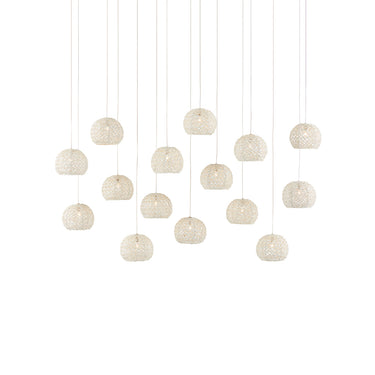 Currey & Company 9000-0913 Piero Rectangular 15-Light Multi-Drop Pendant in White/Painted Silver 1