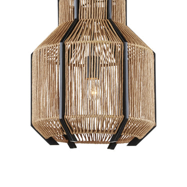 Currey & Company 9000-0922 Mali 1 Light Pendant in Satin Black/Khaki/Kraft Paper Twine 4