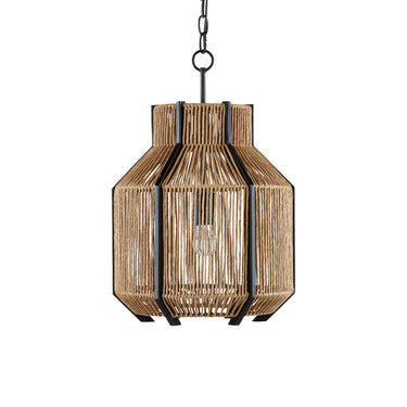 Currey & Company 9000-0922 Mali 1 Light Pendant in Satin Black/Khaki/Kraft Paper Twine 5