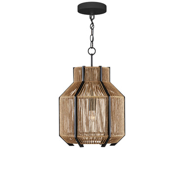 Currey & Company 9000-0922 Mali 1 Light Pendant in Satin Black/Khaki/Kraft Paper Twine 6