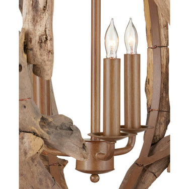 Currey & Company 9078 Driftwood Orb 3 Light Chandelier in Natural/Washed Driftwood 2