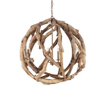 Currey & Company 9078 Driftwood Orb 3 Light Chandelier in Natural/Washed Driftwood 4