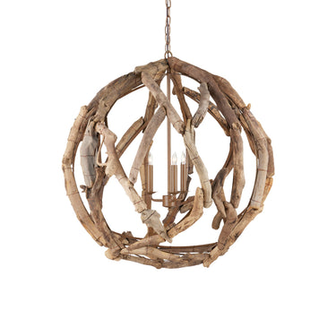 Currey & Company 9078 Driftwood Orb 3 Light Chandelier in Natural/Washed Driftwood 1