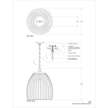 Currey & Company 9099 Carling Pendant in Old Iron/Polished Fruitwood 4